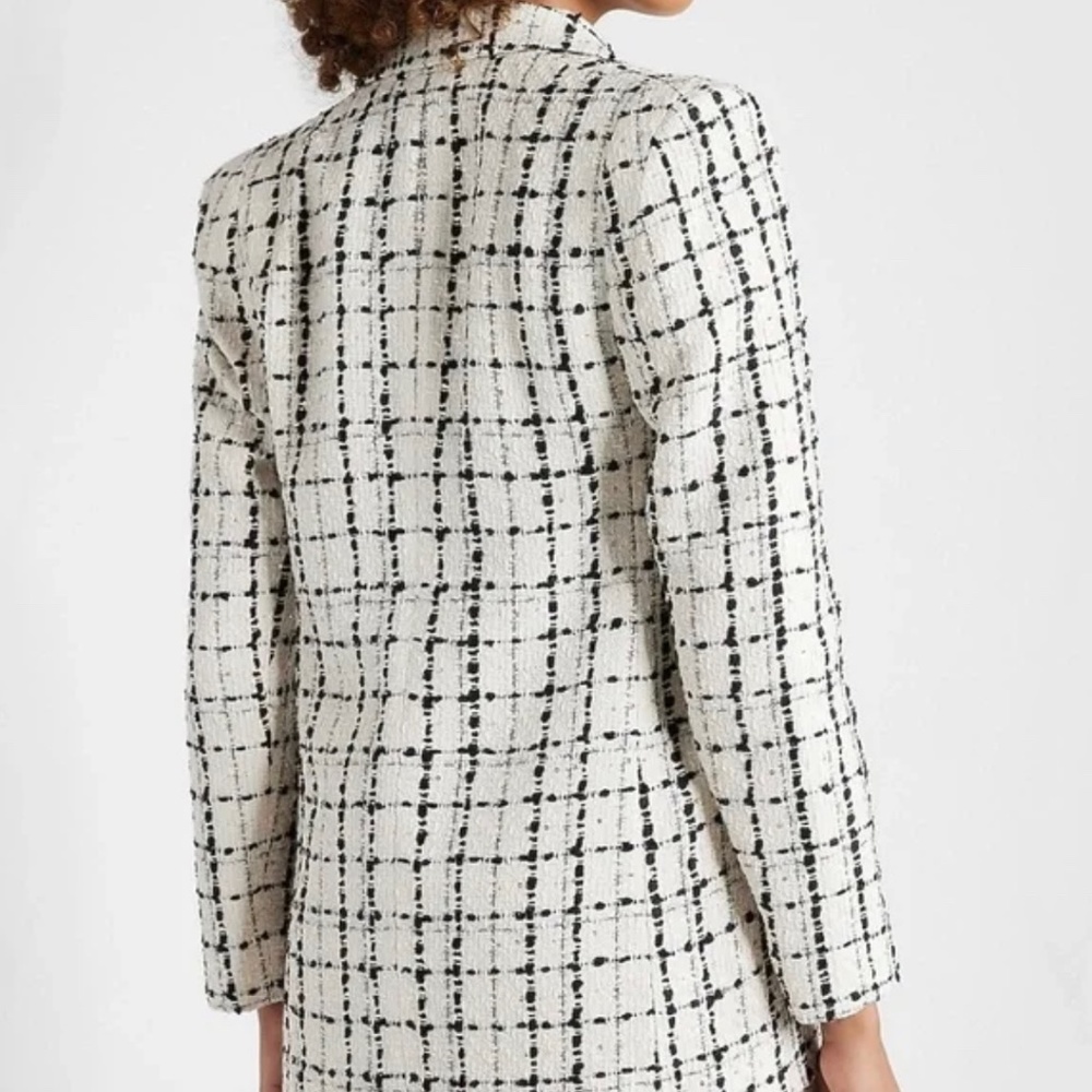 EXPRESS Plaid Tweed Boyfriend Blazer & High Waisted Button Mini Skirt Suit Set 6 - Picture 4 of 5